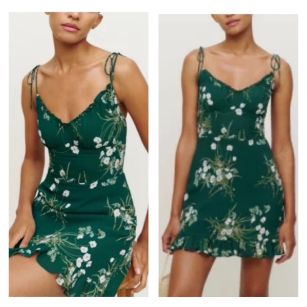 Reformation Esther Green Floral Mini Dress in Buena